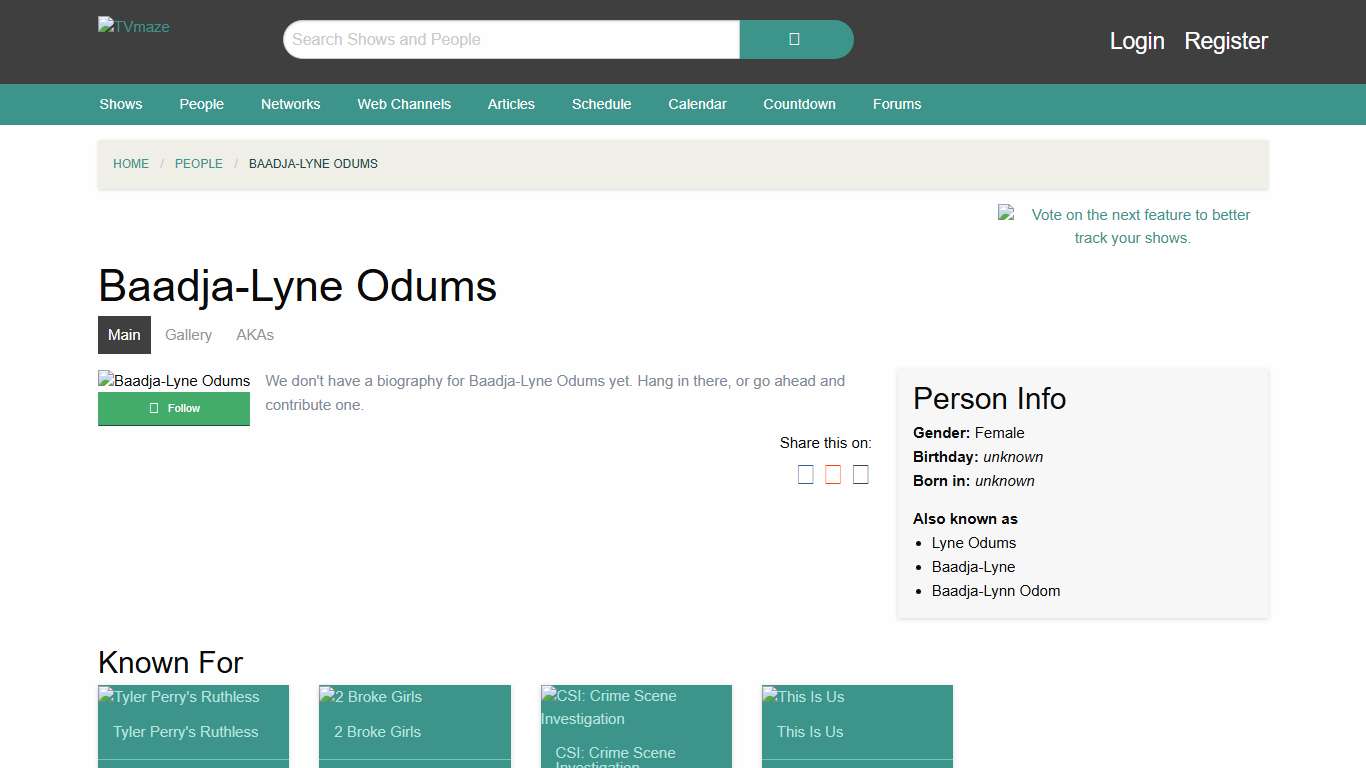 Baadja-Lyne Odums | TVmaze