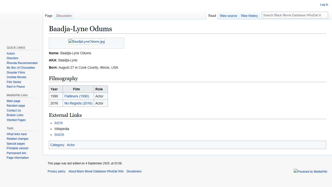 Baadja-Lyne Odums - Black Movie Database WhoDat Wiki